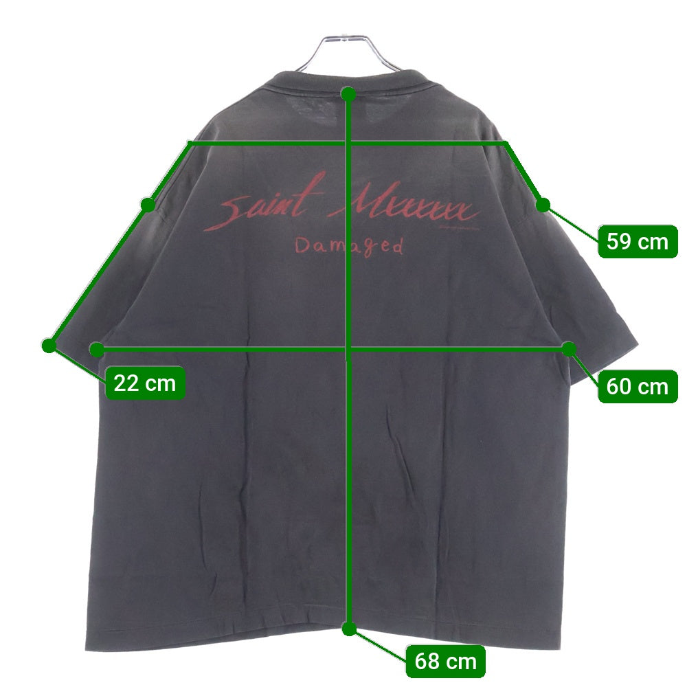 SAINT MICHAEL(セントマイケル) 25SS SS TEE DAMAGED SM-HR8-0000-017 両面プリント ダメージ加工 半袖Tシャツ ダークグレー
