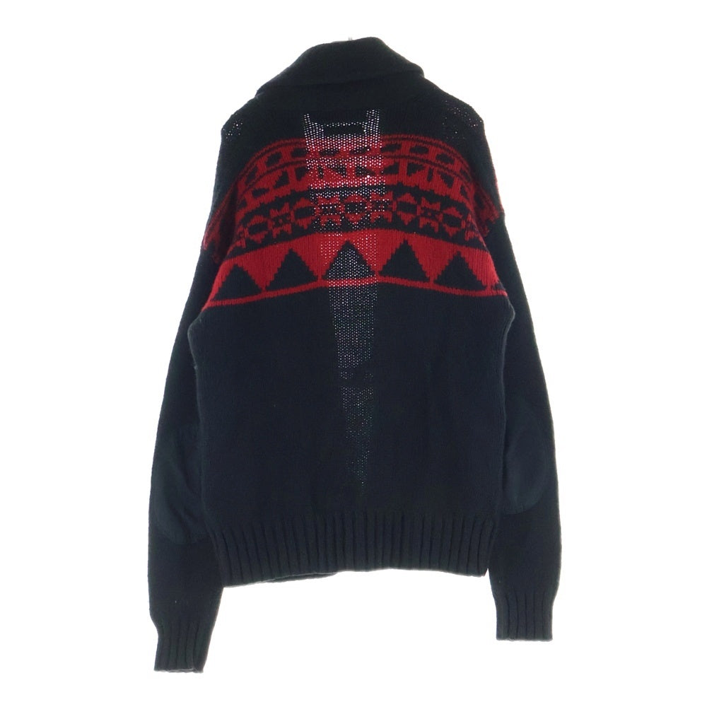 POLO RALPH LAUREN(ポロラルフローレン) 90s ウールカシミア トグルボタン カーディガン エルボーパッチ ノルディック柄 ブラック×レッド