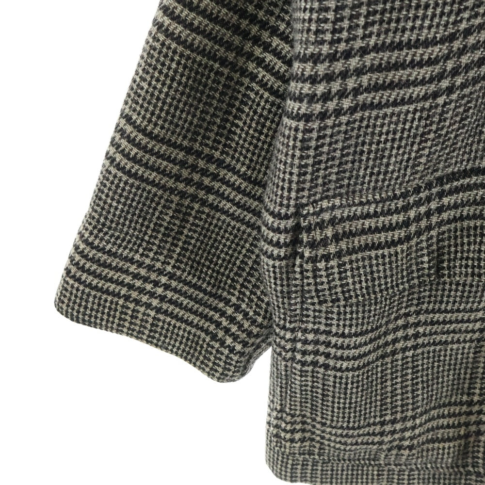 COMME des GARCONS HOMME(コムデギャルソンオム) 80s 田中オム Archive ウールナイロン 襟レザー切り替えコート ハーフコート ジャケット チェック×ブラウン