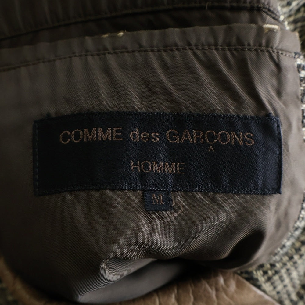 COMME des GARCONS HOMME(コムデギャルソンオム) 80s 田中オム Archive ウールナイロン 襟レザー切り替えコート ハーフコート ジャケット チェック×ブラウン