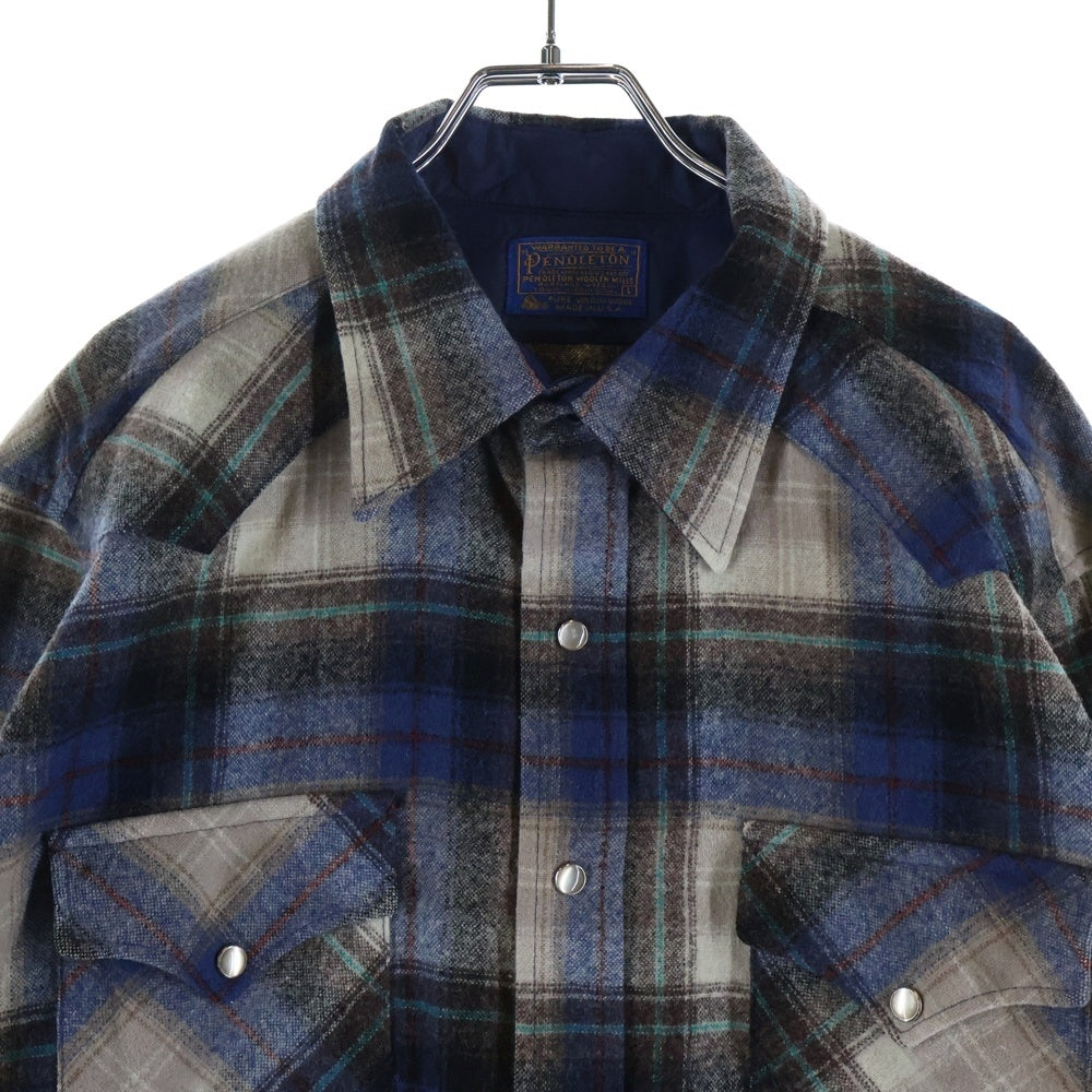 PENDLETON(ペンドルトン) 70s VINTAGE ウール ウエスタンシャツ チェック 長袖シャツ スナップボタン USA製 グレー×ブルー