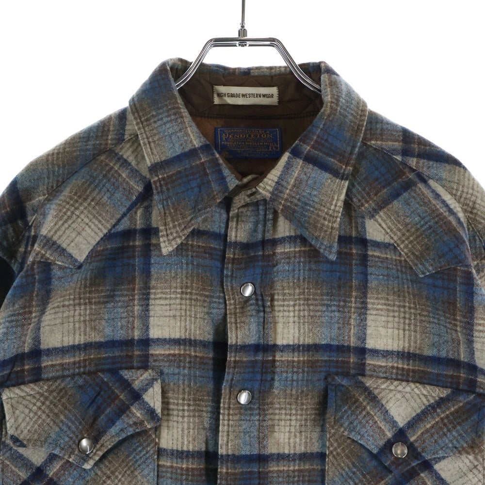 PENDLETON(ペンドルトン) 70s VINTAGE ウール ウエスタンシャツ チェック 長袖シャツ スナップボタン USA製 ブラウン×ブルー