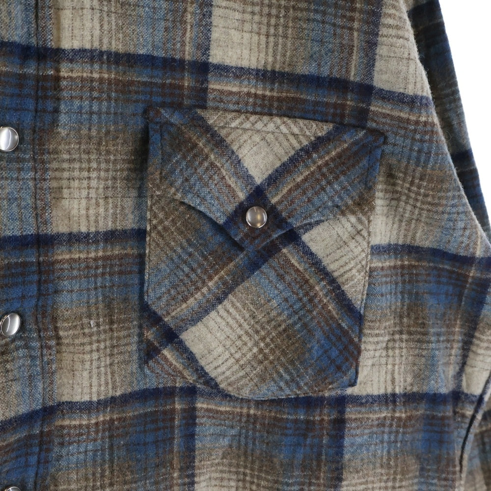 PENDLETON(ペンドルトン) 70s VINTAGE ウール ウエスタンシャツ チェック 長袖シャツ スナップボタン USA製 ブラウン×ブルー