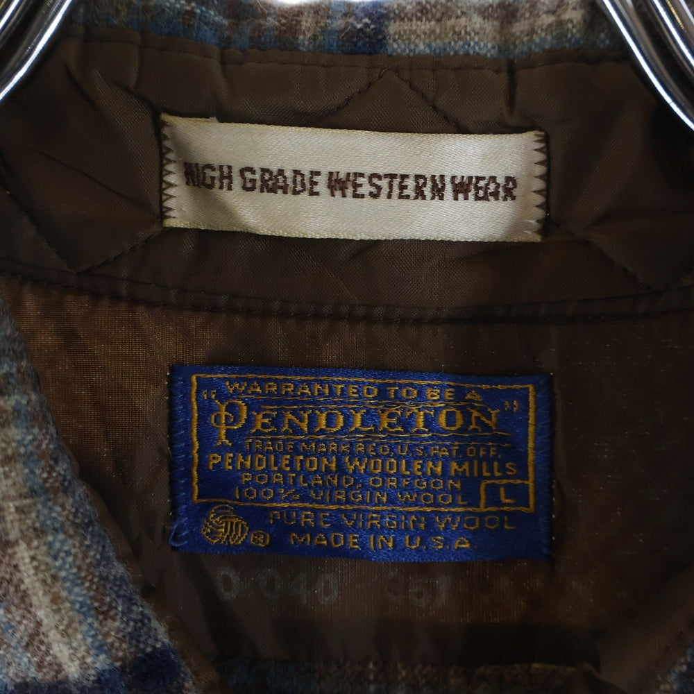 PENDLETON(ペンドルトン) 70s VINTAGE ウール ウエスタンシャツ チェック 長袖シャツ スナップボタン USA製 ブラウン×ブルー