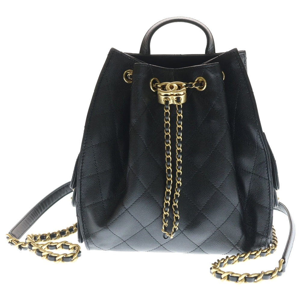 CHANEL(シャネル) シャネル25 ミディアム バックパック レザー チェーン リュック ブラック×ゴールド GJ29HE50