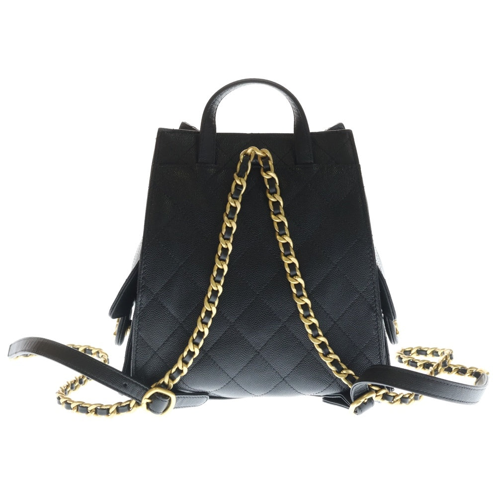CHANEL(シャネル) シャネル25 ミディアム バックパック レザー チェーン リュック ブラック×ゴールド GJ29HE50