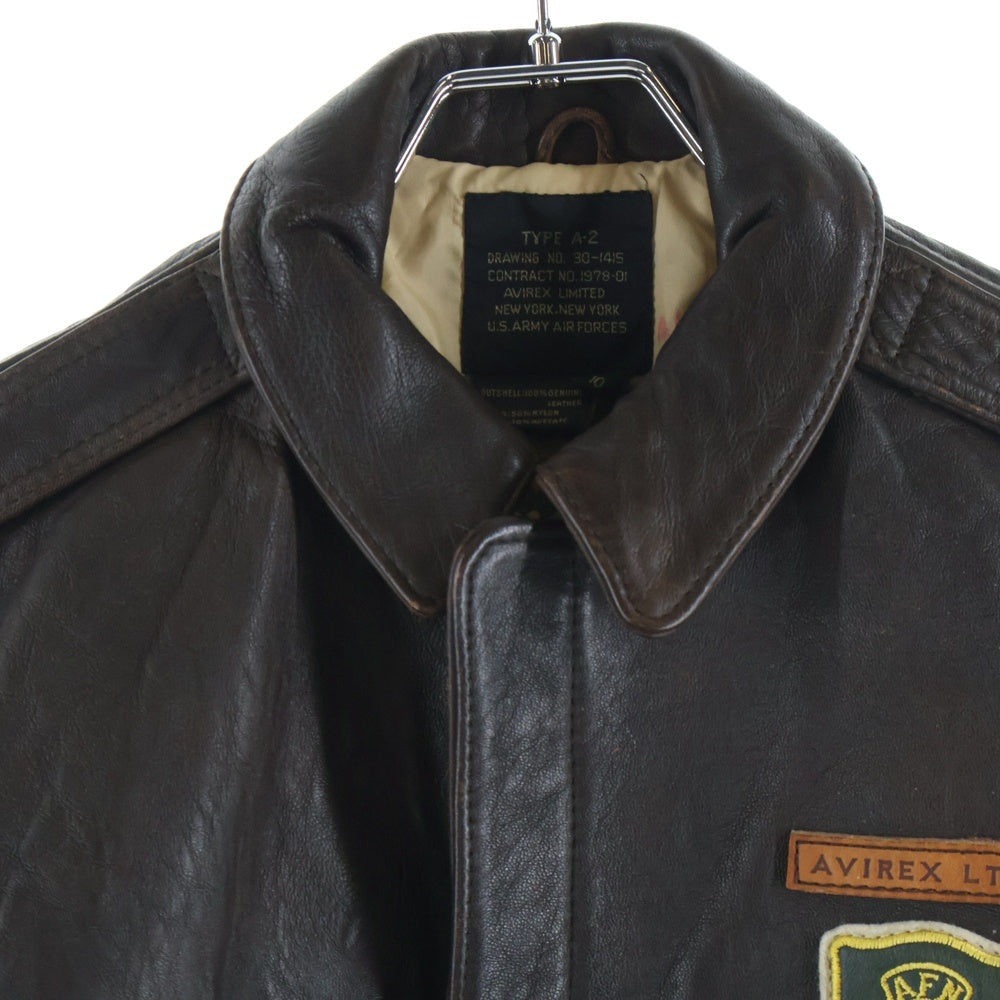 AVIREX(アヴィレックス) 80s VINTAGE A-2 Leather Flight Logo Jacket フライトレザー ロゴパッチ ジャケット ブラウン