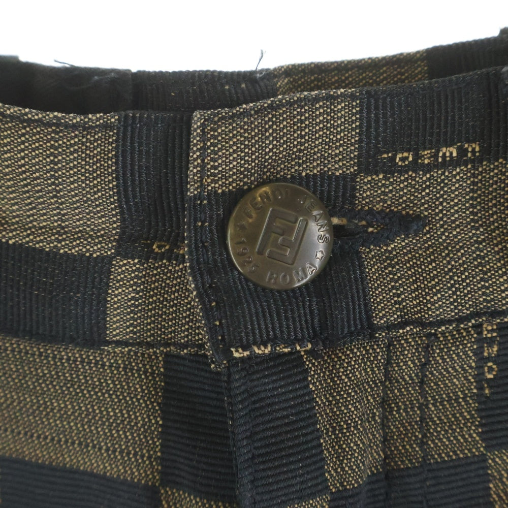 FENDI(フェンディ) 90-00s FENDI JEANS 総柄 ロングパンツ イタリア製 イエロー×ブラック 01.550130 レディース