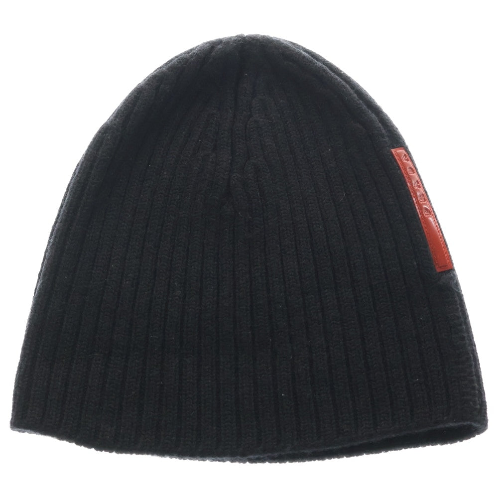 PRADA ブラック リブ編み ビーニー PRADA SPORT(プラダ スポーツ) リブ編み ニット帽 ビーニー ブラック