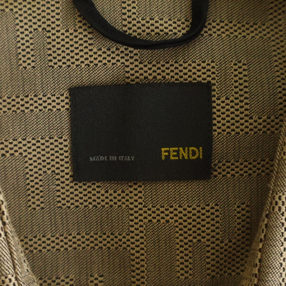 FENDI(フェンディ) ズッカ柄 半袖シャツ ボタンダウン 総柄 イタリア製 コットン ポリエステル ブラウン