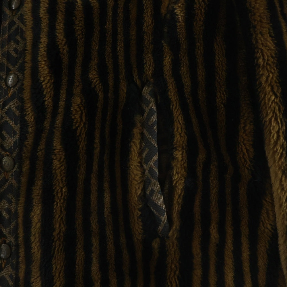 FENDI(フェンディ) 90-00s FENDI JEANS OLD ズッカ柄 ストライプ フェイクファーコート ハーフコート アクリル ブラウン×ブラック レディース D-HG-1234