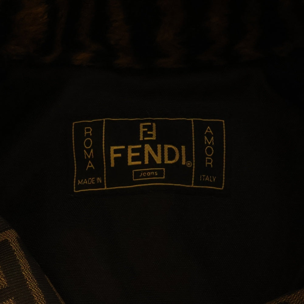 FENDI(フェンディ) 90-00s FENDI JEANS OLD ズッカ柄 ストライプ フェイクファーコート ハーフコート アクリル ブラウン×ブラック レディース D-HG-1234