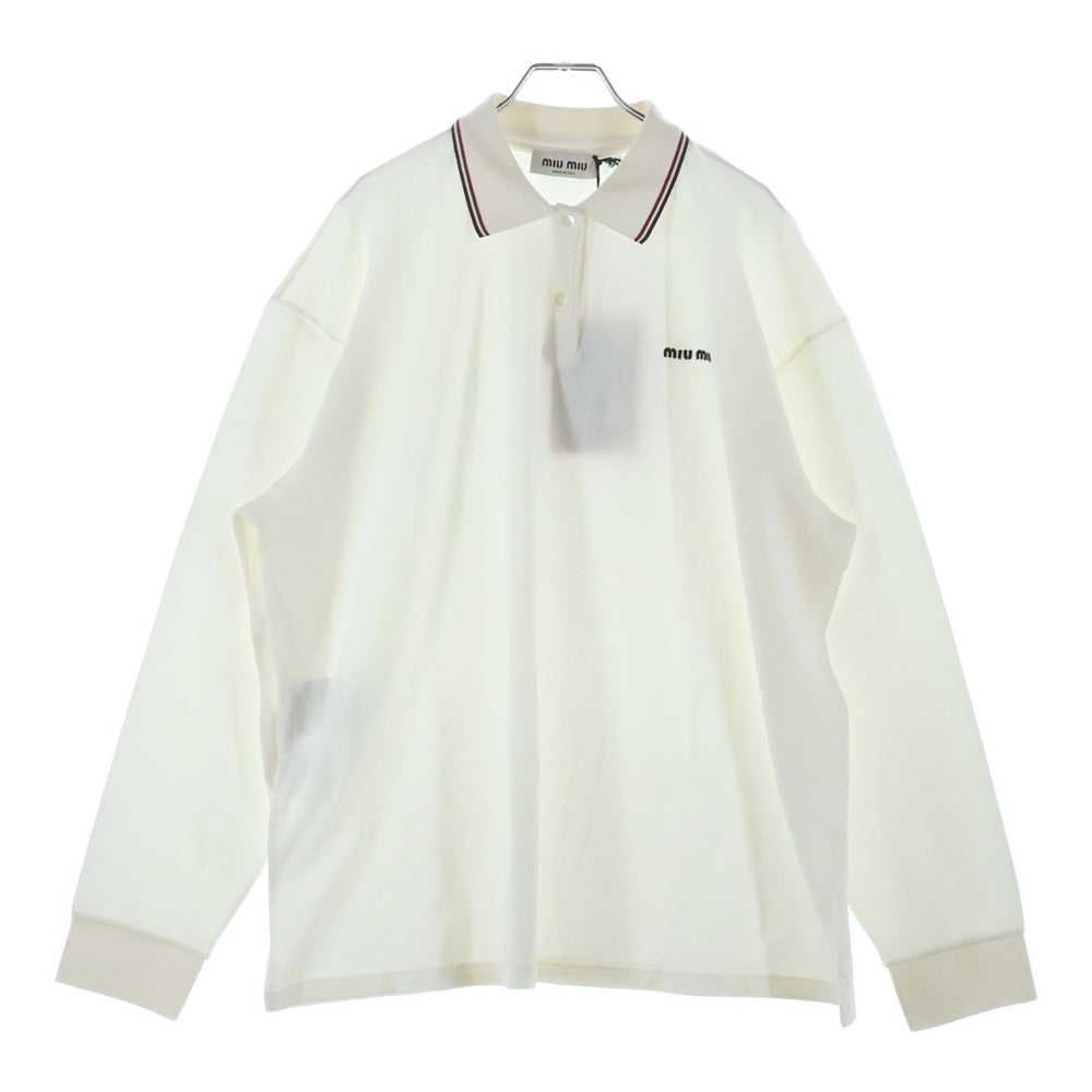 miumiu(ミュウミュウ) 24SS COTTON LOGO POLO L/S コットンピケ 長袖ポロシャツ ホワイト ロゴ刺繍 MJL019