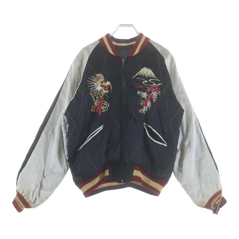 VINTAGE(ヴィンテージ) 50s Souvenir Jacket スーベニアジャケット スカジャン リバーシブル サテン TTSジップ 日本地図 ブラック×ブルー
