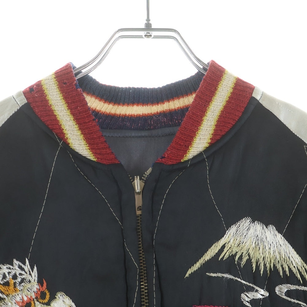 VINTAGE(ヴィンテージ) 50s Souvenir Jacket スーベニアジャケット スカジャン リバーシブル サテン TTSジップ 日本地図 ブラック×ブルー