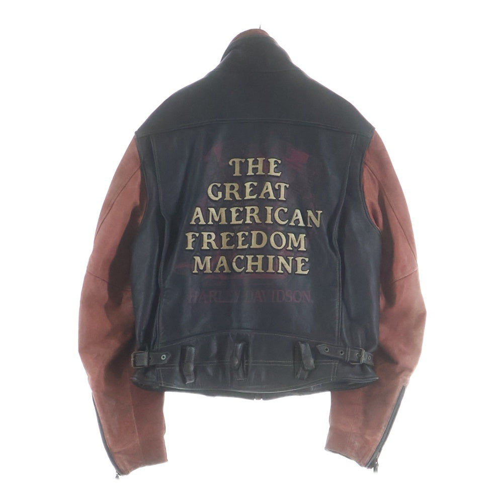 HARLEY DAVIDSON(ハーレーダビッドソン) VINTAGE バック刺繍 切り替えレザーライダースジャケット シングル ブラック/レッド 40289