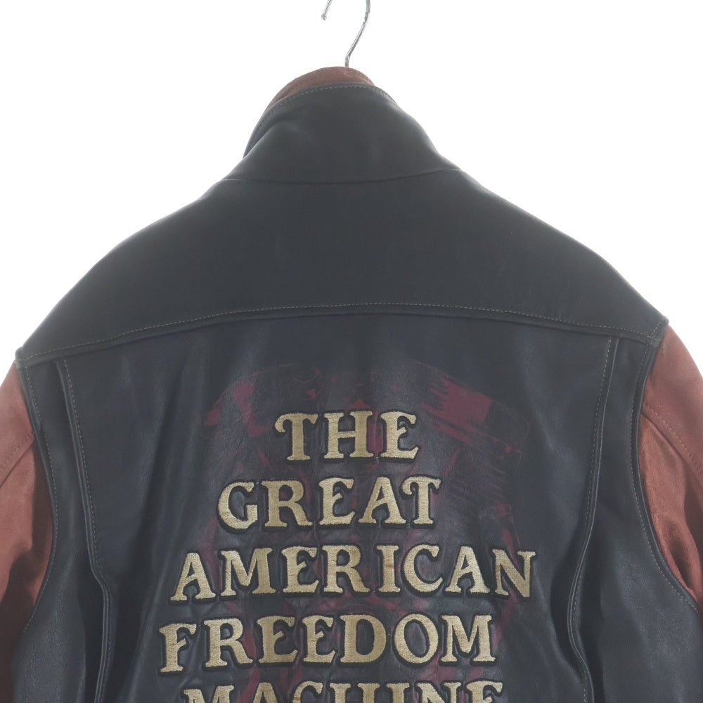 HARLEY DAVIDSON(ハーレーダビッドソン) VINTAGE バック刺繍 切り替えレザーライダースジャケット シングル ブラック/レッド 40289