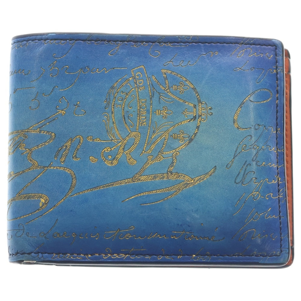 Berluti(ベルルッティ) ブルーパティーヌ 二つ折り財布 ツートンカラー ブルー×キャメル