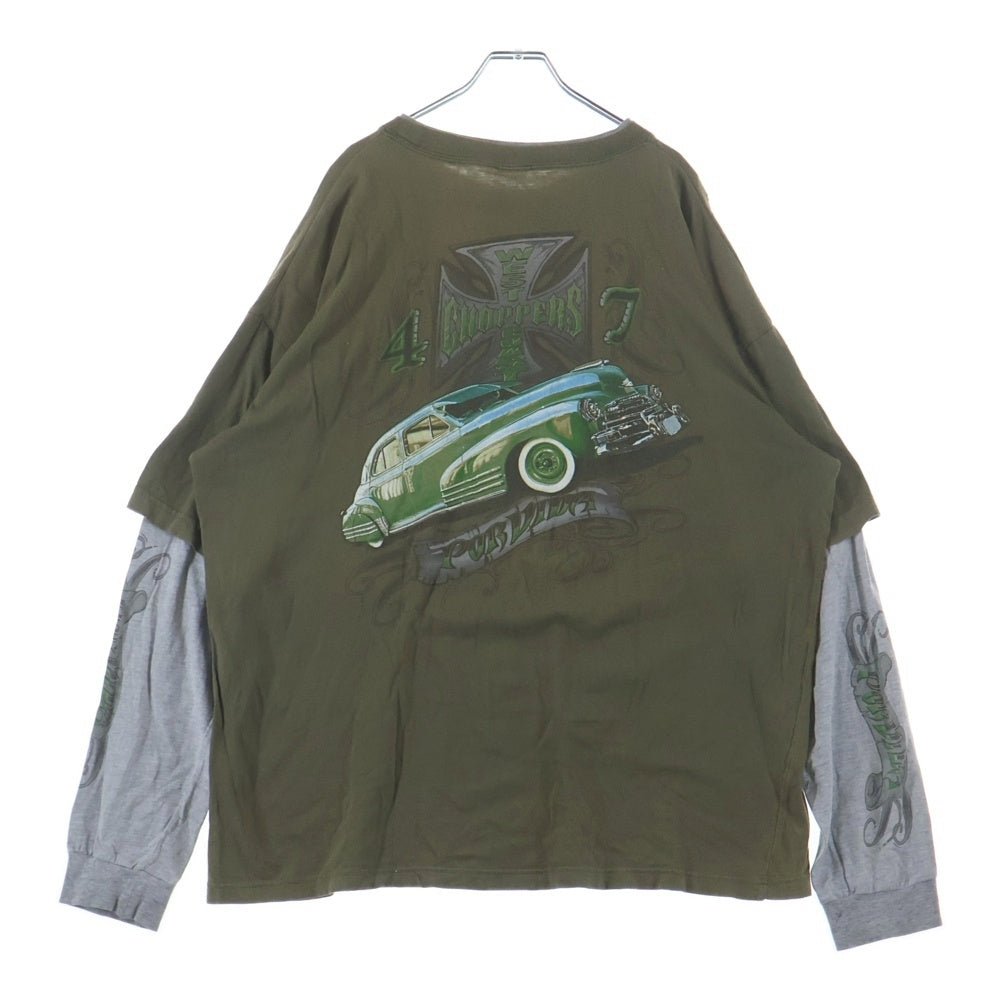VINTAGE(ヴィンテージ) 90-00s West Coast Choppers Layered L/S Tee ウエストコーストチョッパーズ レイヤード 長袖Tシャツ カットソー ロンT オリーブ×グレー