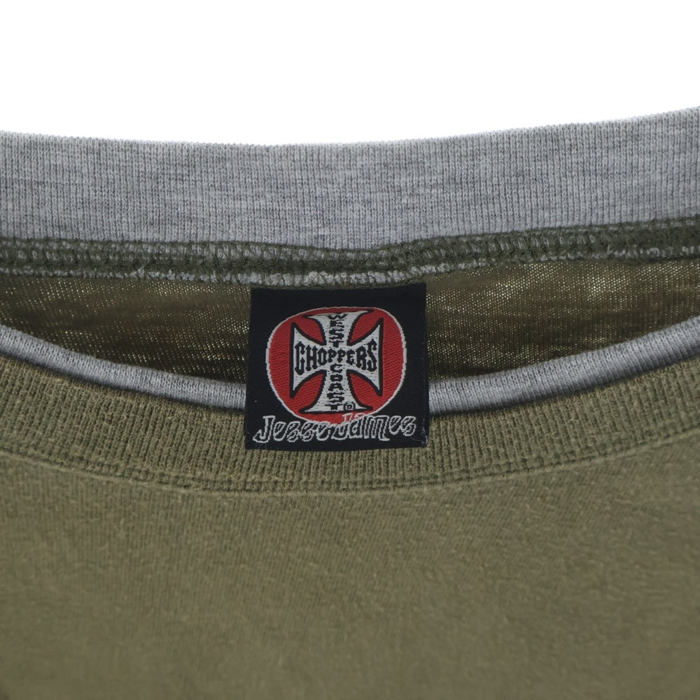 VINTAGE(ヴィンテージ) 90-00s West Coast Choppers Layered L/S Tee ウエストコーストチョッパーズ レイヤード 長袖Tシャツ カットソー ロンT オリーブ×グレー