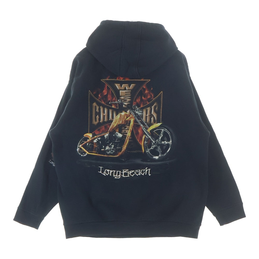 VINTAGE(ヴィンテージ) 90s West Coast Choppers Red Flame Iron Cross Sleeve Logo Hoodie ウエストコーストチョッパーズ レッドフレイム アイアンクロス 袖プリント パーカー