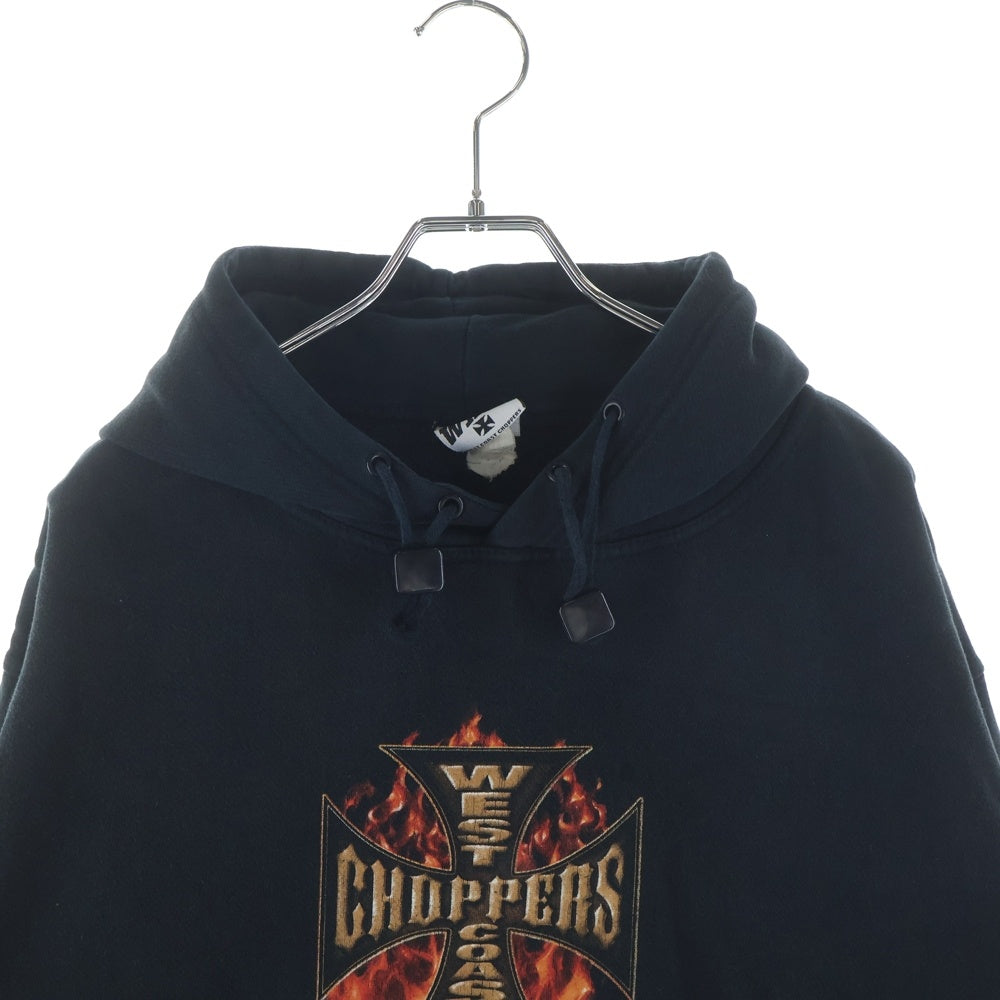 VINTAGE(ヴィンテージ) 90s West Coast Choppers Red Flame Iron Cross Sleeve Logo Hoodie ウエストコーストチョッパーズ レッドフレイム アイアンクロス 袖プリント パーカー