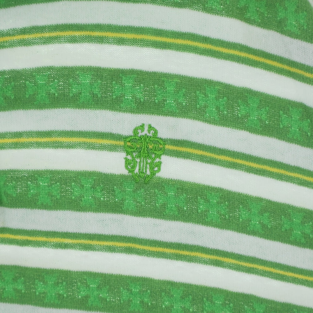 CHROME HEARTS(クロムハーツ) RUGBY POLO LONG SLEEVES ラグビーポロスリーブ 長袖ポロシャツ カットソー コットン ストライプ グリーン/ホワイト