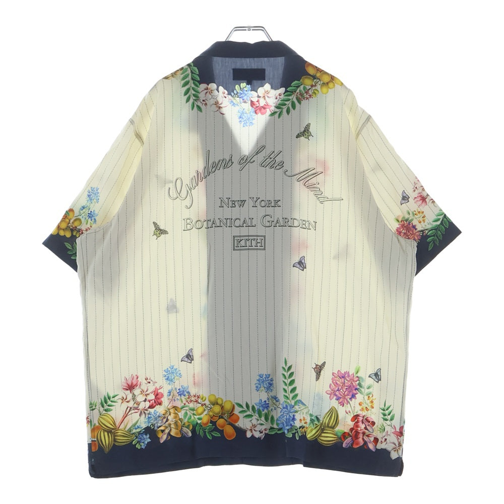 KITH(キス) ×NYBG Pinstripe Floral Thompson Shirt ニューヨークボタニカルガーデン フローラル トンプソンシャツ 半袖シャツ ホワイト 24-051-060-0008-1-0