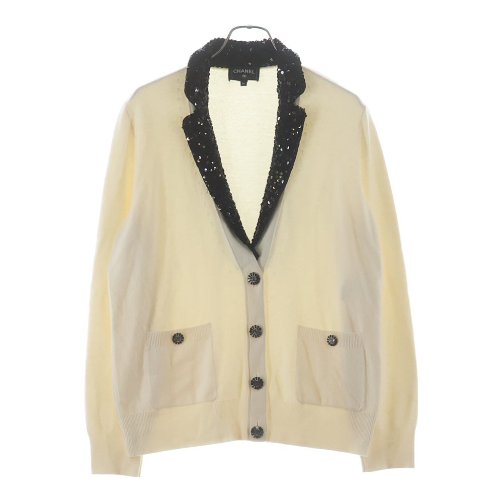 CHANEL(シャネル) Cashmere Wool Sequin Cardigan Jacket P74171 K10644 カシミア スパンコール襟 長袖ニットカーディガンジャケット アイボリー レディース