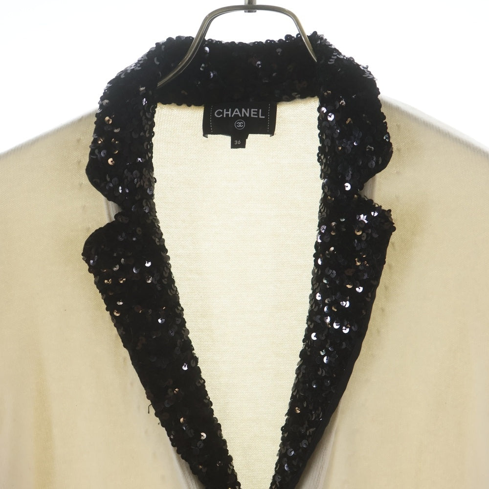 CHANEL(シャネル) Cashmere Wool Sequin Cardigan Jacket P74171 K10644 カシミア スパンコール襟 長袖ニットカーディガンジャケット アイボリー レディース