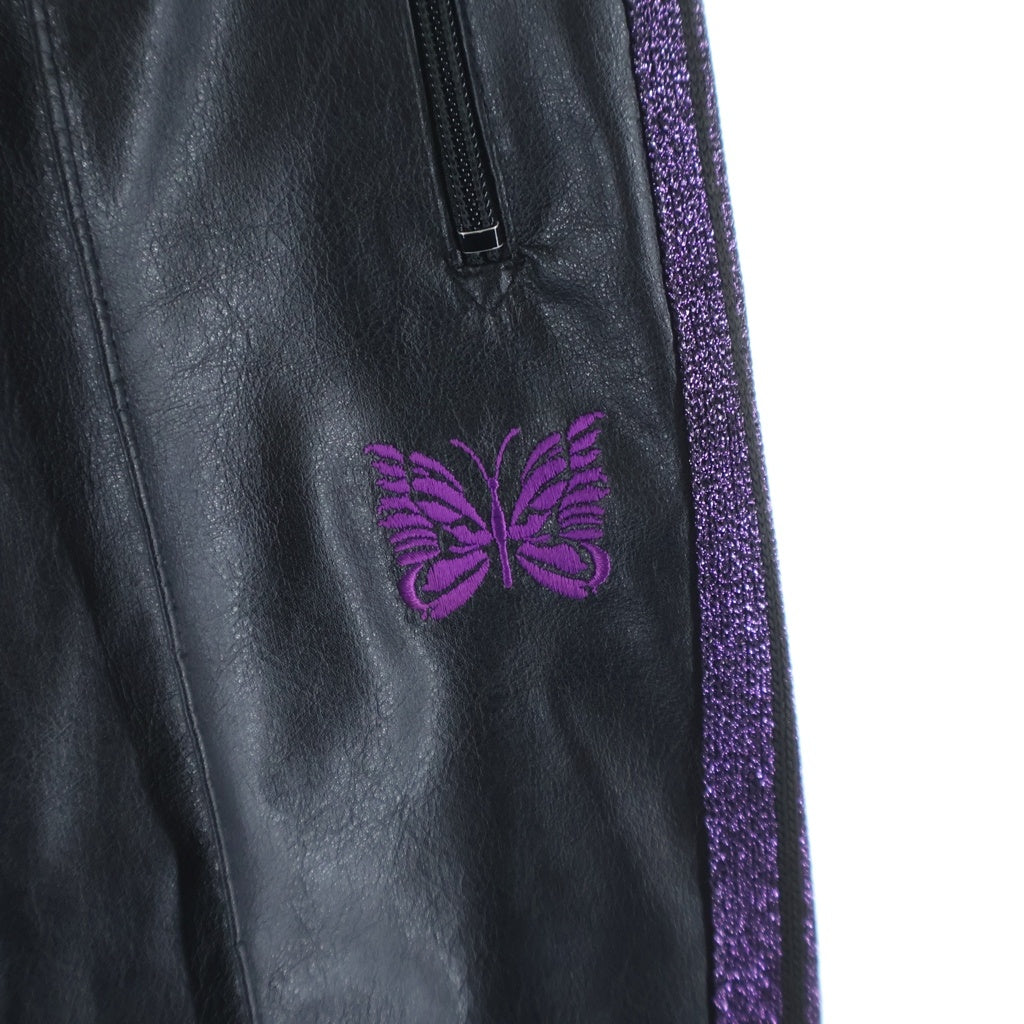 Needles フレアスラックス S 未使用 美品 カラーブラック　紫色の蝶刺繍 Needles(ニードルス) 19AW Narrow TRACK PANT Synthetic Leather