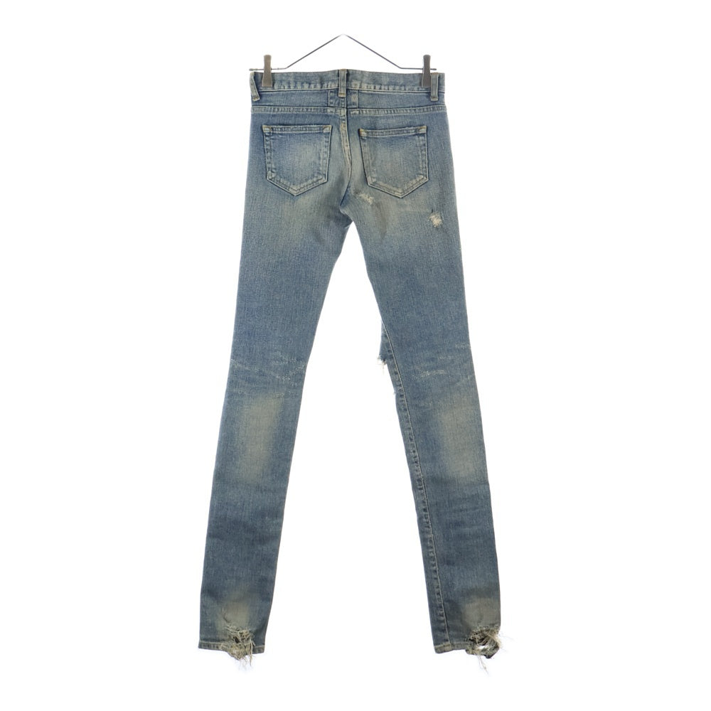 SAINT LAURENT PARIS(サンローランパリ) 13AW エディ期 チェーン クラッシュデニム ダメージ加工 スキニーパンツ インディゴ レディース