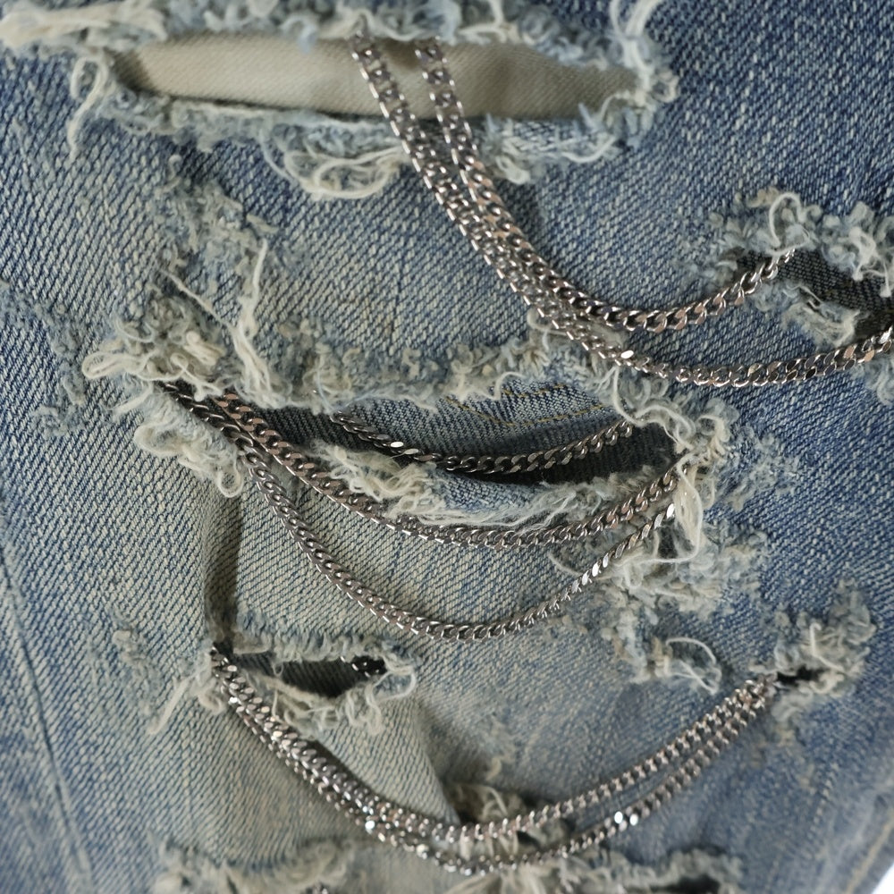 SAINT LAURENT PARIS(サンローランパリ) 13AW エディ期 チェーン クラッシュデニム ダメージ加工 スキニーパンツ インディゴ レディース