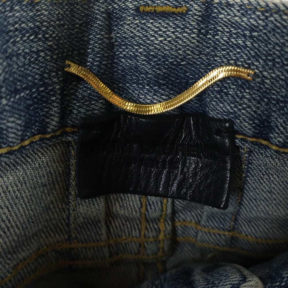SAINT LAURENT PARIS(サンローランパリ) 13AW エディ期 チェーン クラッシュデニム ダメージ加工 スキニーパンツ インディゴ レディース