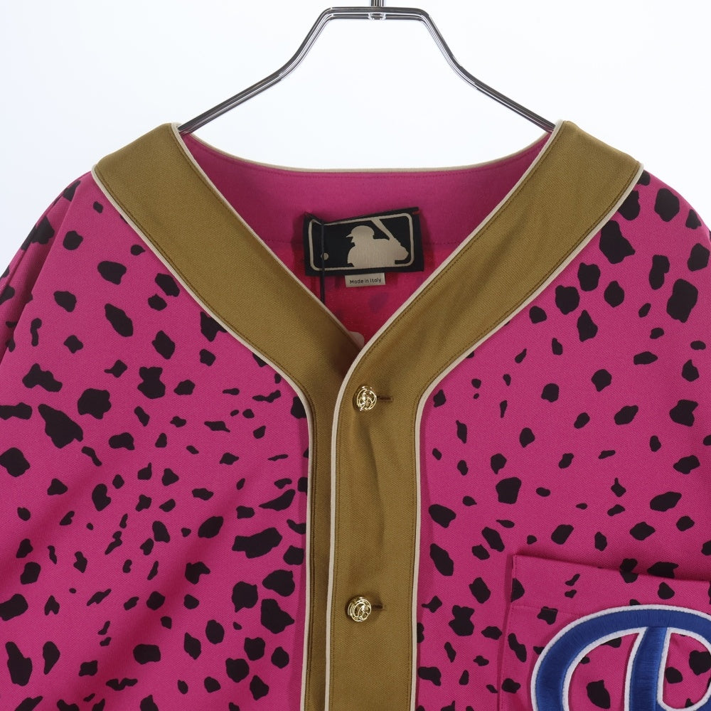 GUCCI(グッチ) ×MLB ANIMAL BOWLLING SS SHIRTS 726039 XJE4V ボウリング半袖シャツ アニマル総柄 ピンク