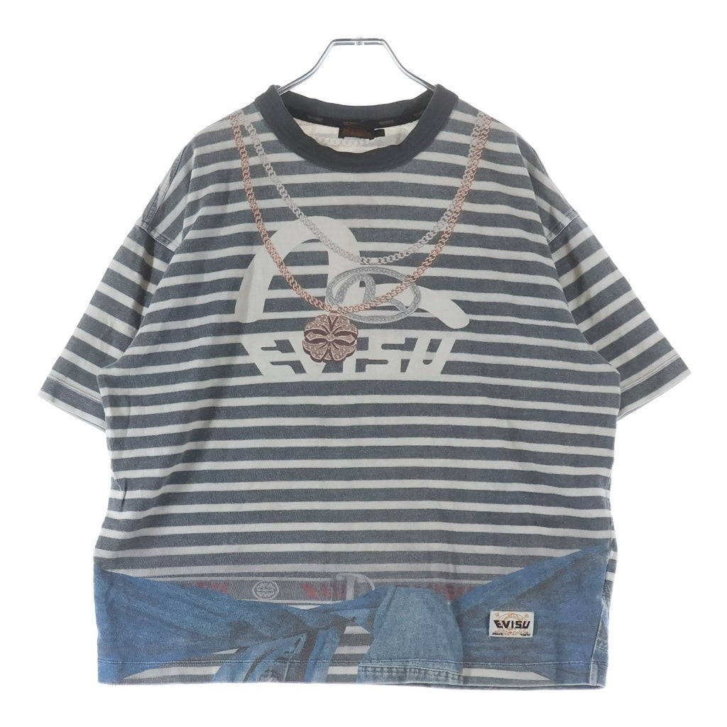 EVISU(エビス) トロンプルイユ ルーズフィットストライプTシャツ 半袖Tシャツ カットソー ブラック/ホワイト 2EAHTM4TS8056LFCT