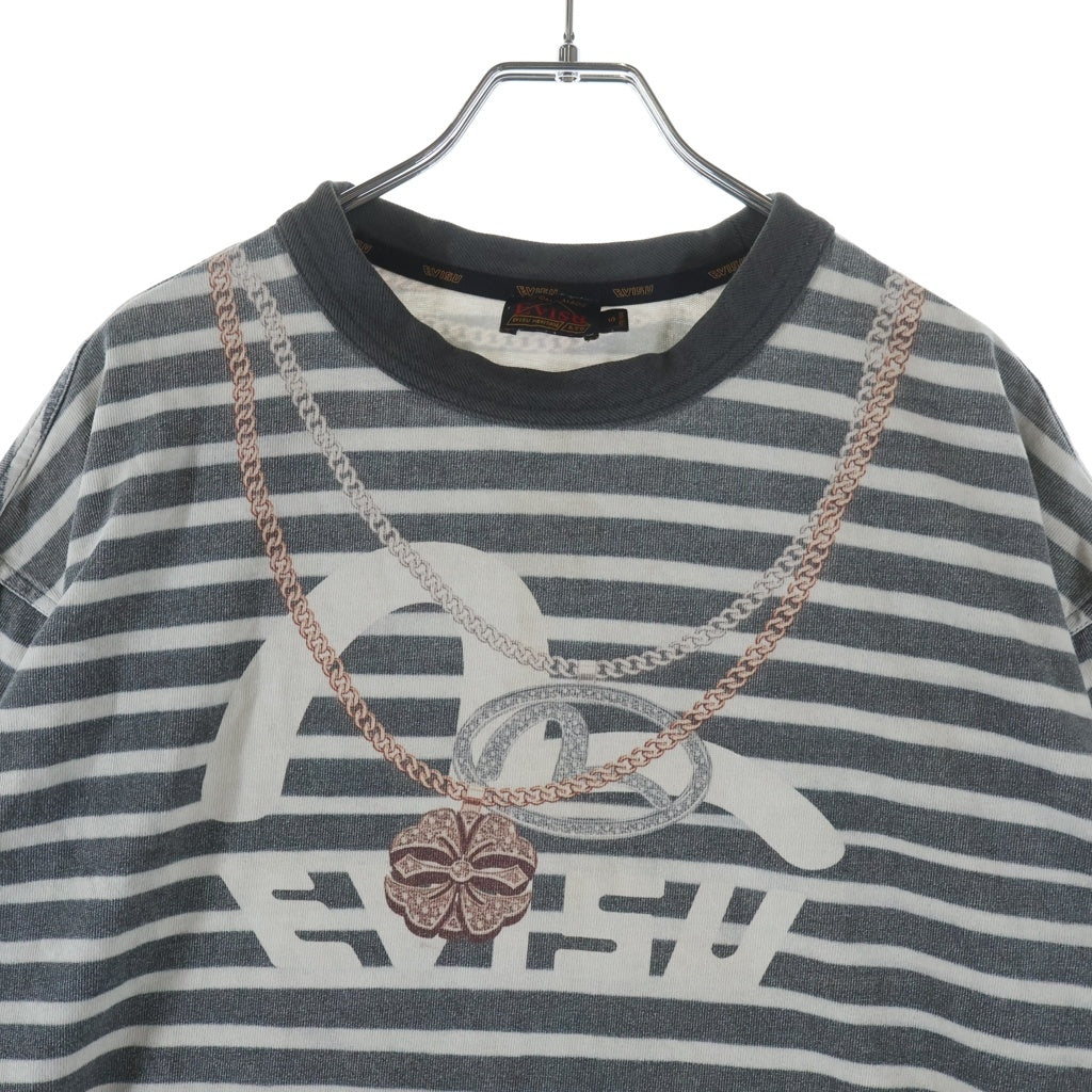 EVISU(エビス) トロンプルイユ ルーズフィットストライプTシャツ 半袖Tシャツ カットソー ブラック/ホワイト 2EAHTM4TS8056LFCT