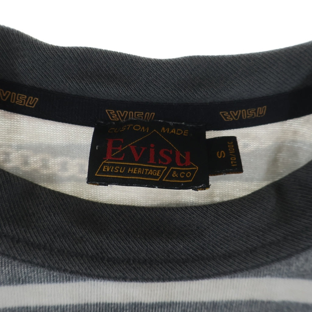 EVISU(エビス) トロンプルイユ ルーズフィットストライプTシャツ 半袖Tシャツ カットソー ブラック/ホワイト 2EAHTM4TS8056LFCT