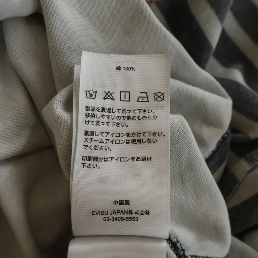 EVISU(エビス) トロンプルイユ ルーズフィットストライプTシャツ 半袖Tシャツ カットソー ブラック/ホワイト 2EAHTM4TS8056LFCT