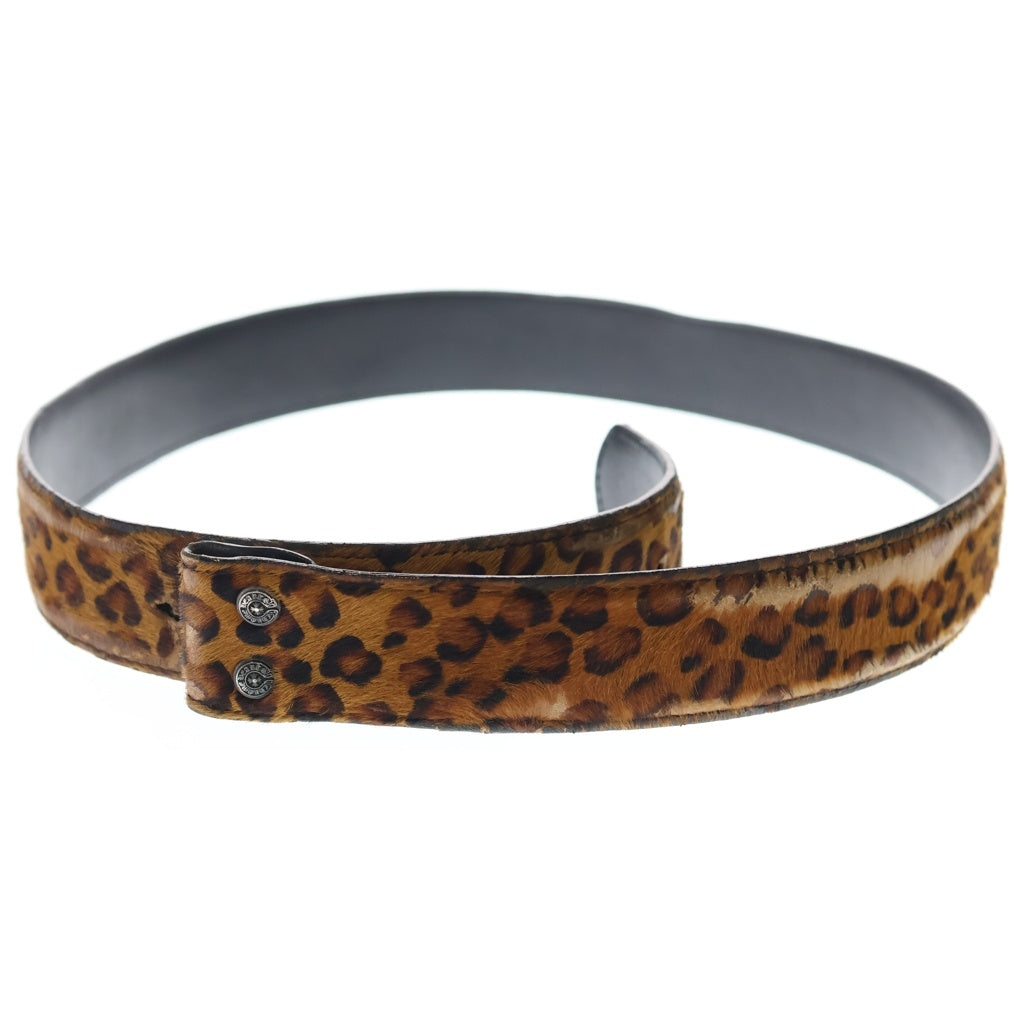 CHROME HEARTS(クロムハーツ) 1.5 STRAP 1.5inch レオパード柄 スクロールレーベルリベッツ レザーベルト ブラウン/ブラック