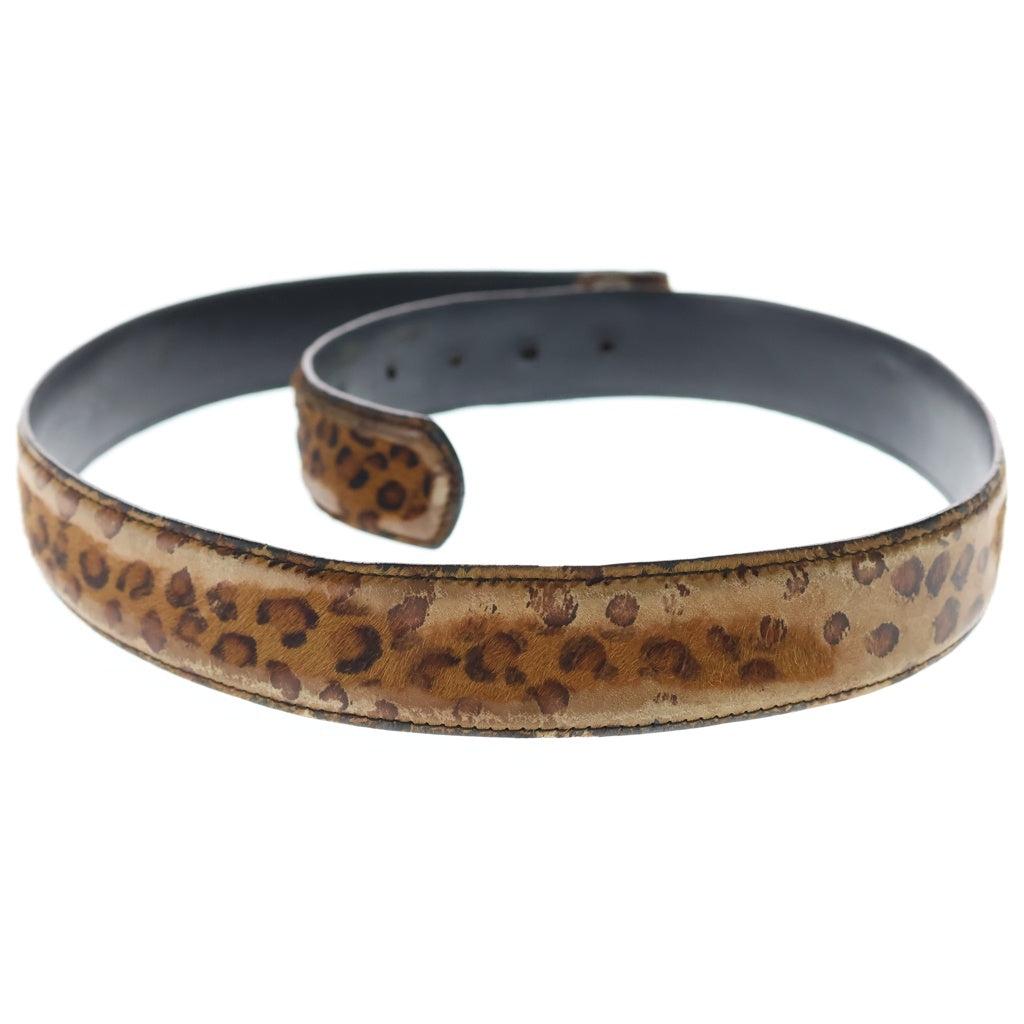 CHROME HEARTS(クロムハーツ) 1.5 STRAP 1.5inch レオパード柄 スクロールレーベルリベッツ レザーベルト ブラウン/ブラック