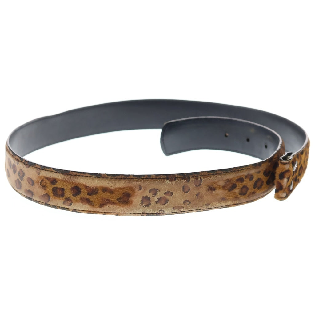 CHROME HEARTS(クロムハーツ) 1.5 STRAP 1.5inch レオパード柄 スクロールレーベルリベッツ レザーベルト ブラウン/ブラック