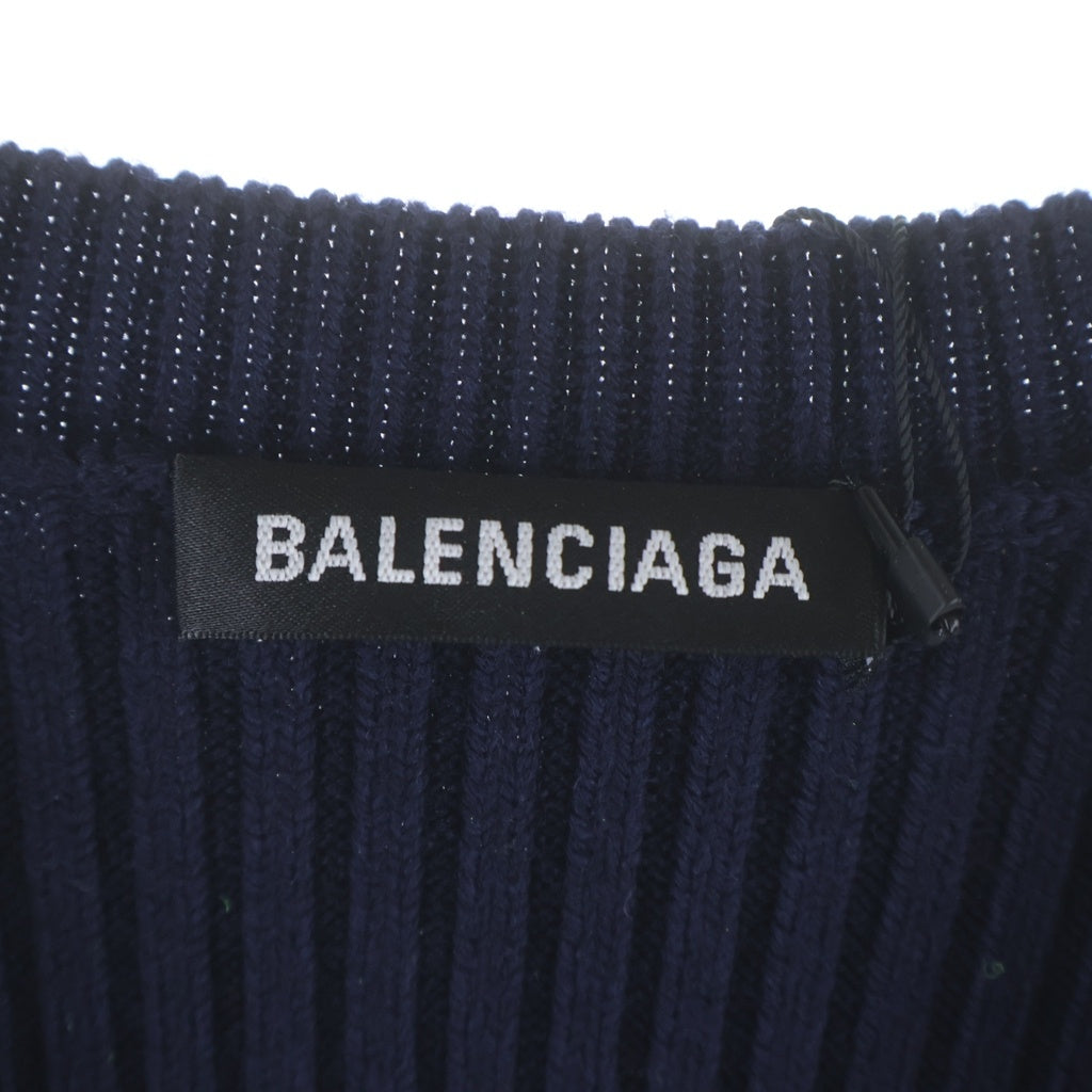 BALENCIAGA(バレンシアガ) 20SS GREEN FLAME WOOL KNIT 599685 T1555 グリーンフレイム Vネック長袖ニットセーター ダークネイビー