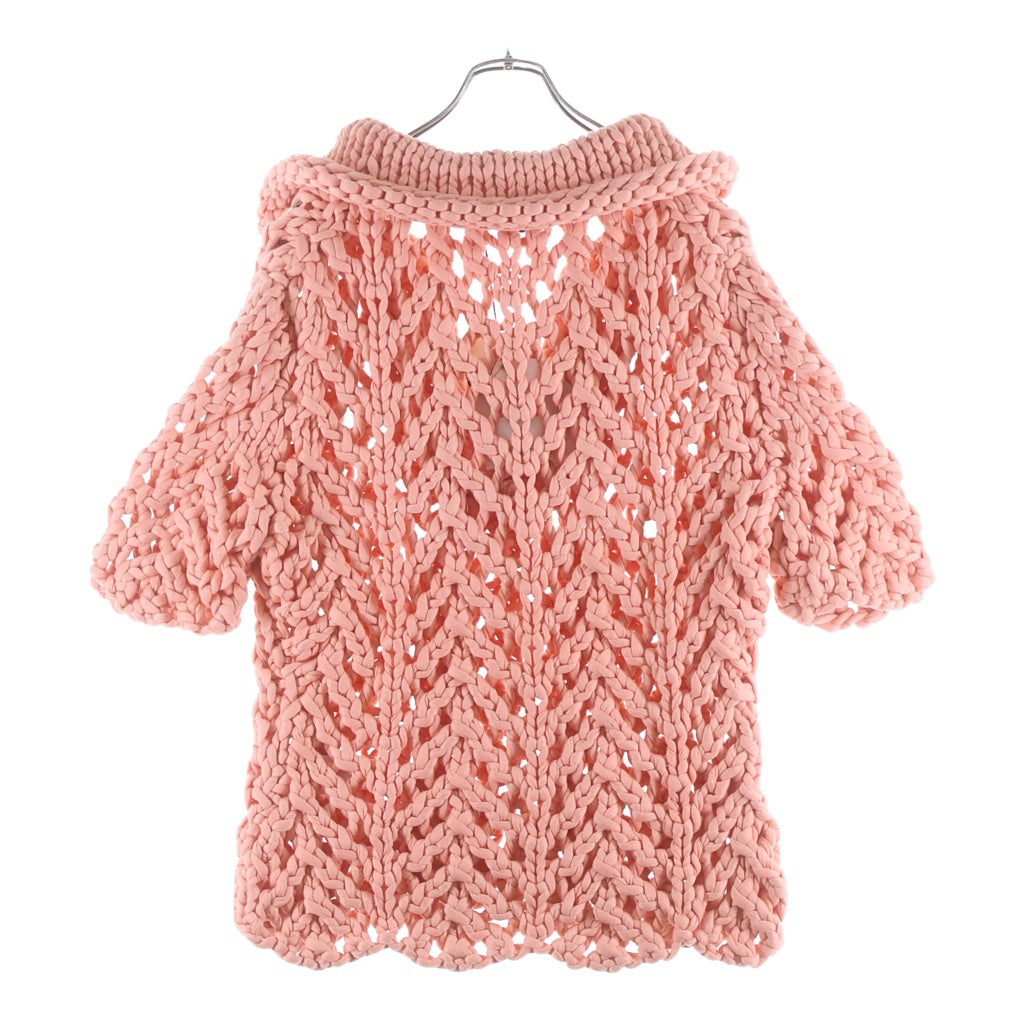 BOTTEGA VENETA(ボッテガヴェネタ) JUMBO CHEVRON HANDKNIT SS 655226 V0RE0 ニットVネック半袖 ライトピンク
