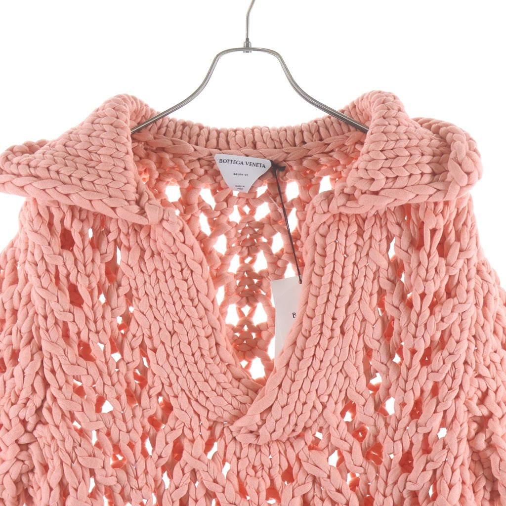 BOTTEGA VENETA(ボッテガヴェネタ) JUMBO CHEVRON HANDKNIT SS 655226 V0RE0 ニットVネック半袖 ライトピンク