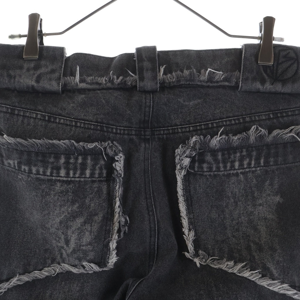 NO/FAITH STUDIOS(ノーフェイスストゥディオス) FLARED DENIM カットオフ ダメージ加工 ジップフライフレアデニムパンツ ブラック
