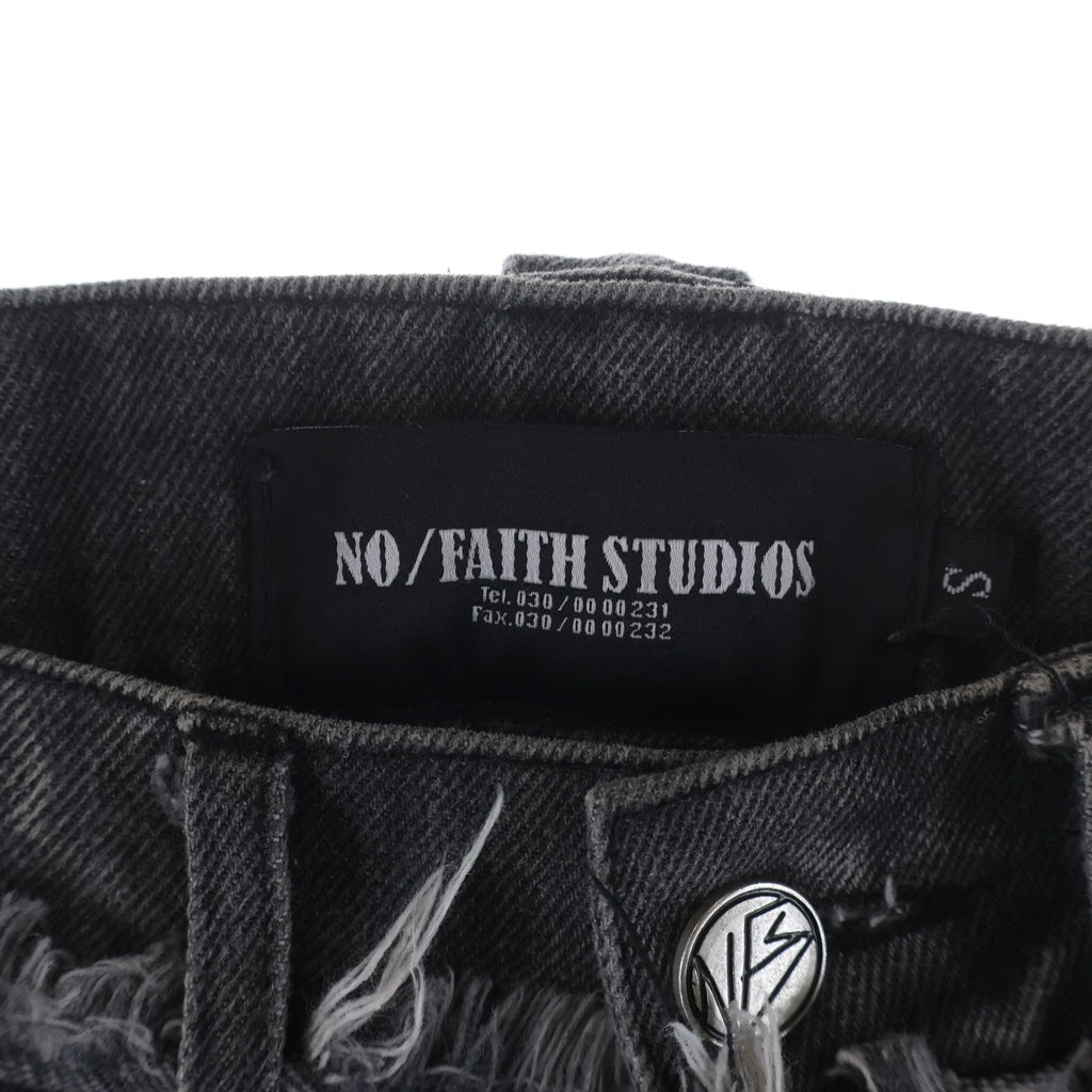 NO/FAITH STUDIOS(ノーフェイスストゥディオス) FLARED DENIM カットオフ ダメージ加工 ジップフライフレアデニムパンツ ブラック