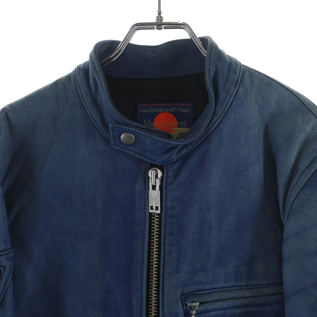 BLACK MEANS(ブラックミーンズ) × LABRAT Leather Jacket ラブレット シングルライダース レザージャケット ダメージ加工 シープスキン ブルー