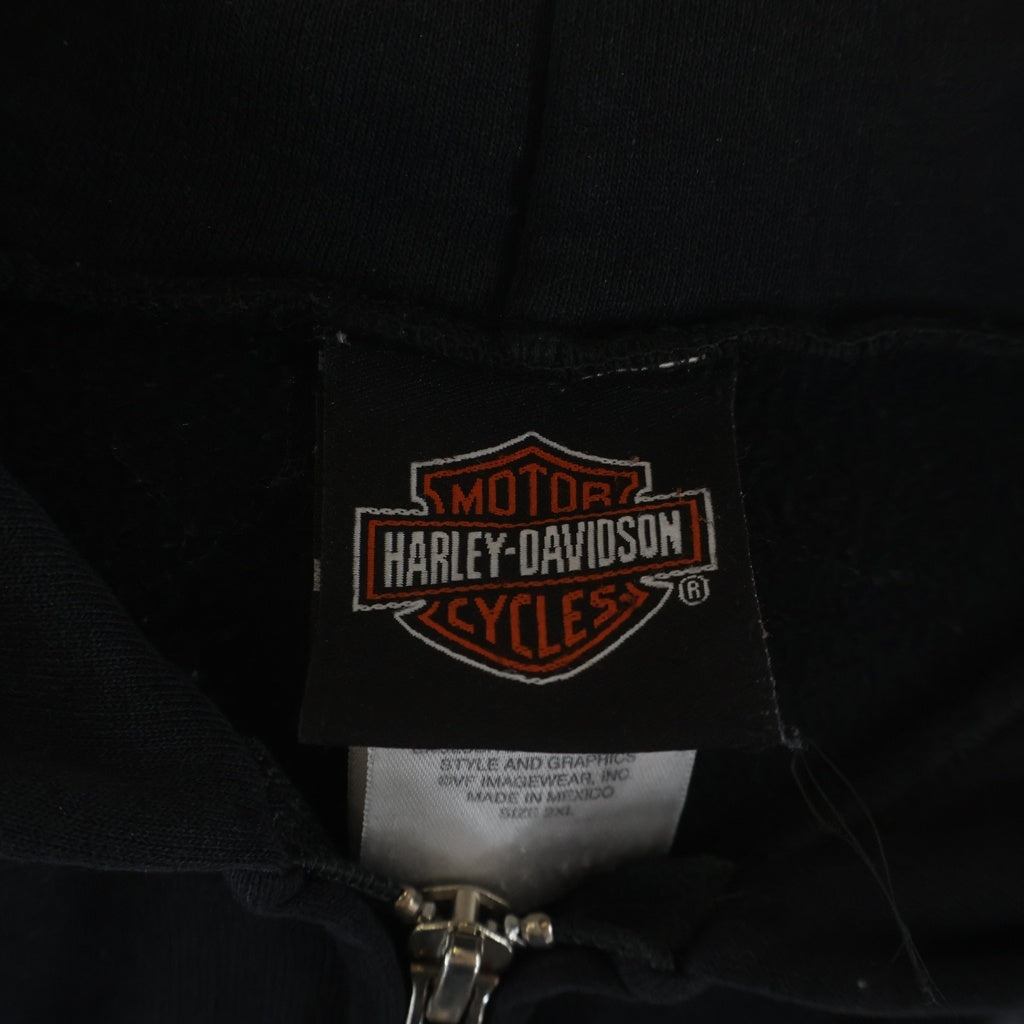 HARLEY DAVIDSON(ハーレーダビッドソン) 10s GREEN FLAMES ZIPUP HOODIE グリーンフレイムス 袖ロゴ ジップアップパーカー ブラック