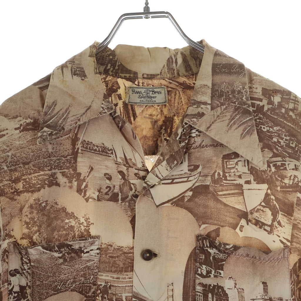 VINTAGE(ヴィンテージ) 50s ROOS BROS Picture Hawaiian Shirt ハワイアンシャツ 半袖シャツ アロハシャツ ピクチャー柄 フォトグラフ ブラウン系